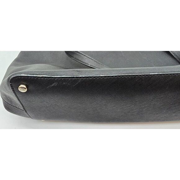 Kate Spade New York Black Leather Tote Bag With Gold Hardware & Striped Interior - Picture 7 of 9